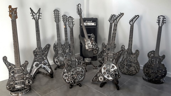 welded metal guitar sculptures