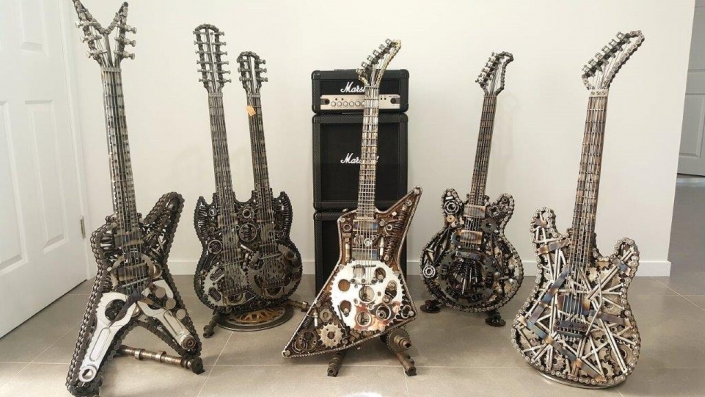 Welded metal guitar sculptures